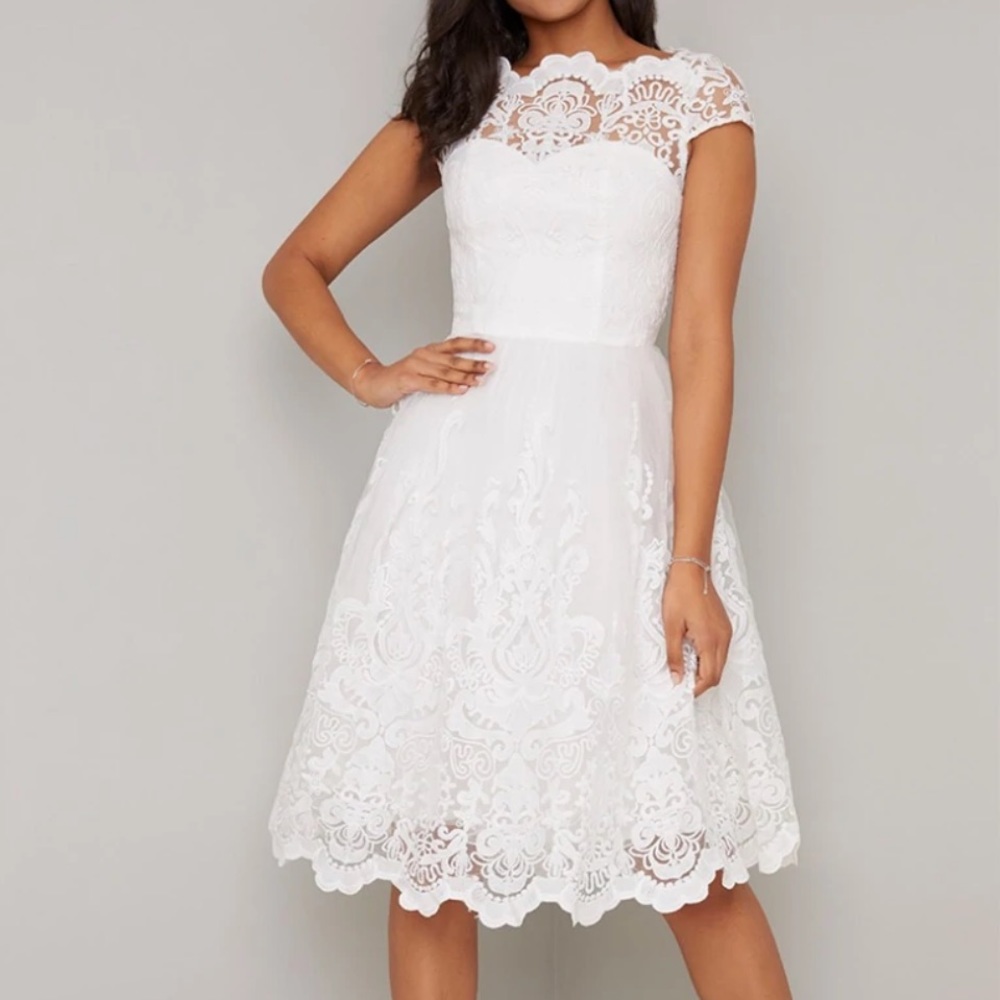 NWT Chi Chi London White Short Sleeve Lace Dress Size UK 24/US 20
